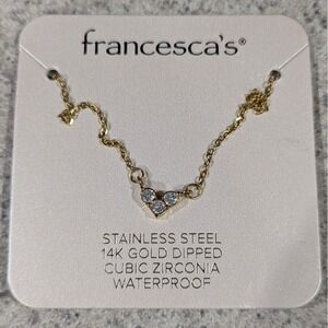 Francesca's Stainless Steel 14K Gold Dipped Cubic Zirconia Three Stone Necklace